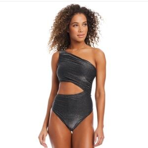 Bar Iii Women's Shimmer Core One-Piece Swimsuit Gray Size M 10437